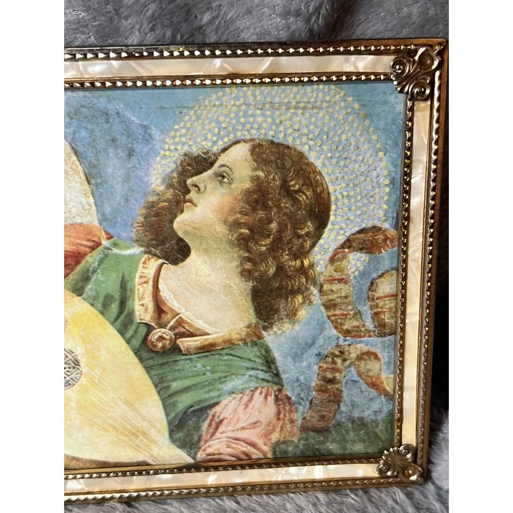 1995 Angel Lute Art Print‎ Melozzo Style Gold Pearl Frame 8.5x6 TMG Harvey